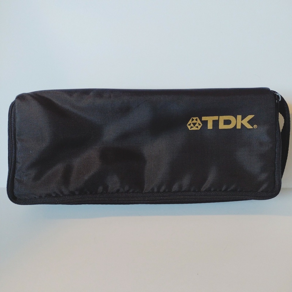 TDK Cassette Tape Carrying Case Black Nylon Zippered 12 Slot Storage Bag Vintage